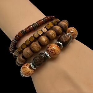 Bracelet Bundle Lot of 4 Stretch Wood Beads Boho Style